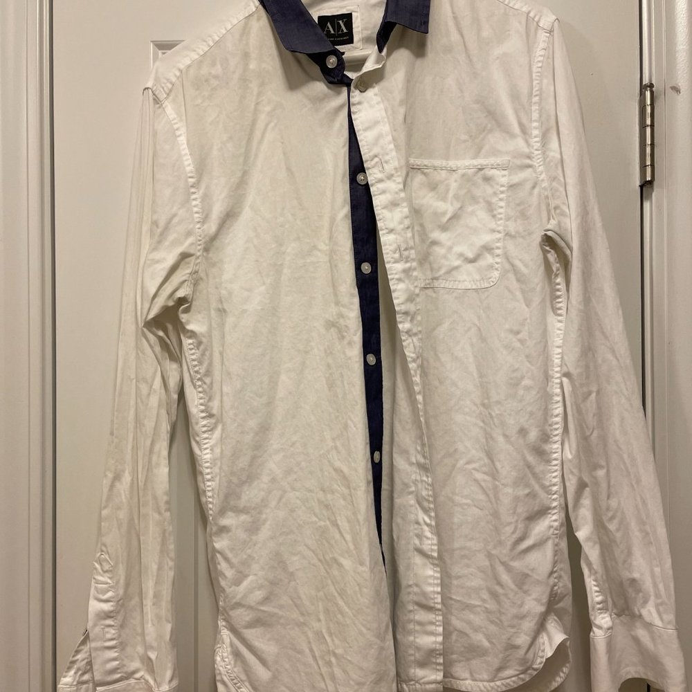 Armani Exchange Slim Fit White And Blue Button Up Men’s